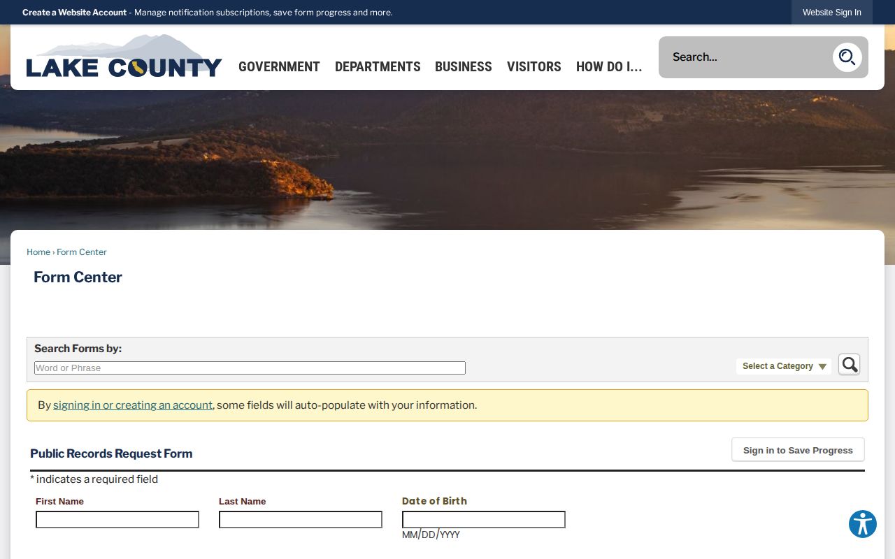 Lake County Sheriff booking record and mugshot request form