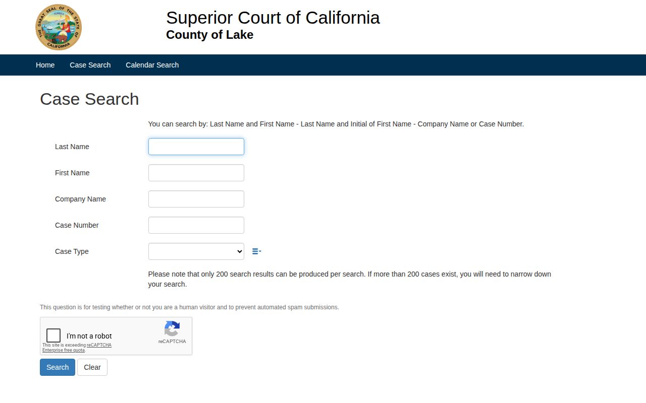 Lake County Superior Court arrest case and disposition search