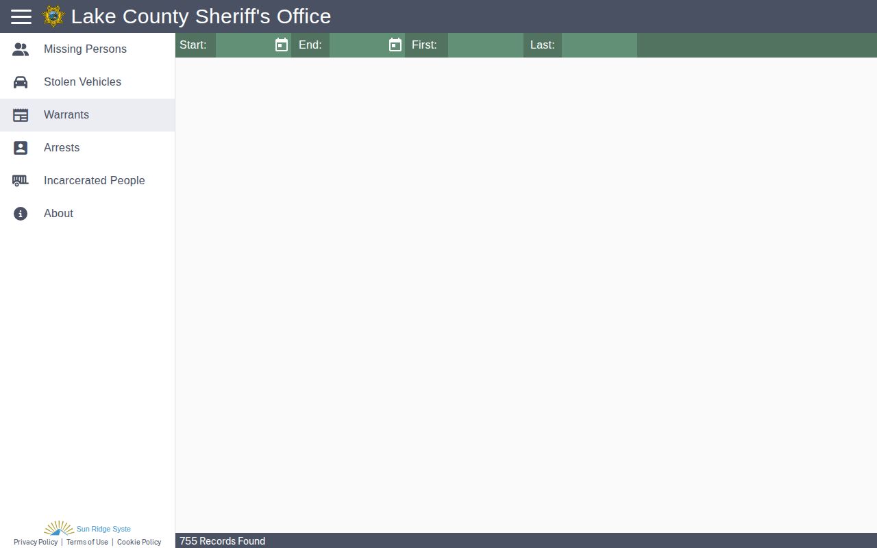 Lake County Citizen RIMS official warrant search form
